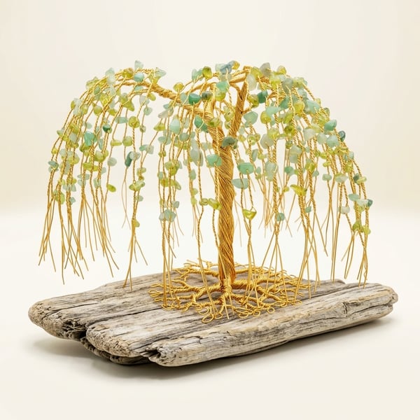 Gold Wire And Green Aventurine Willow Tree Sculpture