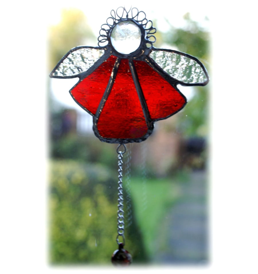 Angel Bell Suncatcher Stained Glass Shiny Red