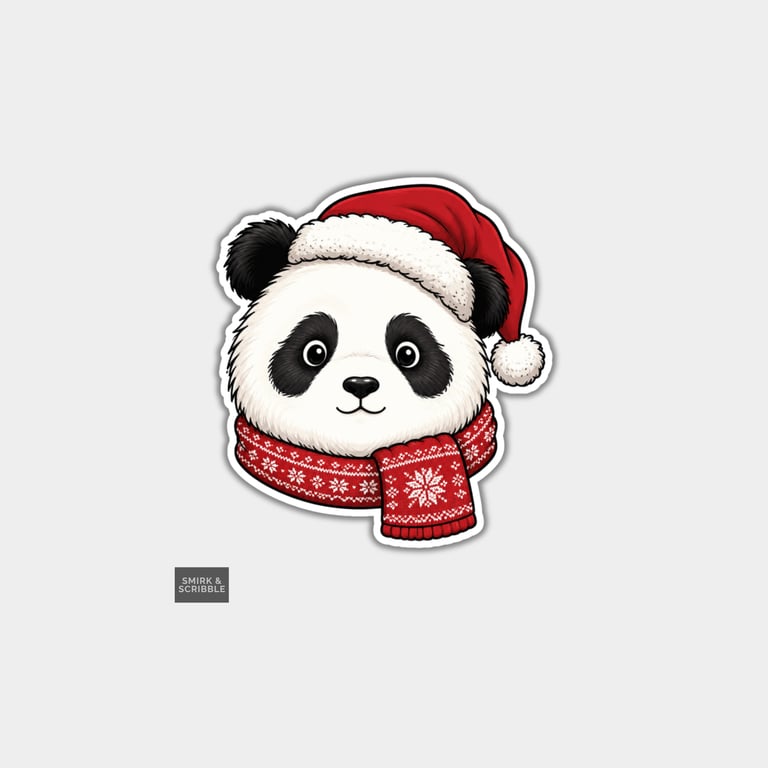 Funny Christmas Sticker Vinyl Xmas Decal For Adults - Panda In Santa Hat