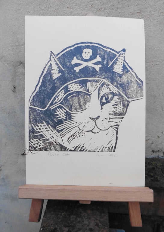 Pirate Cat Open Edition Hand-Pulled Linocut Print 