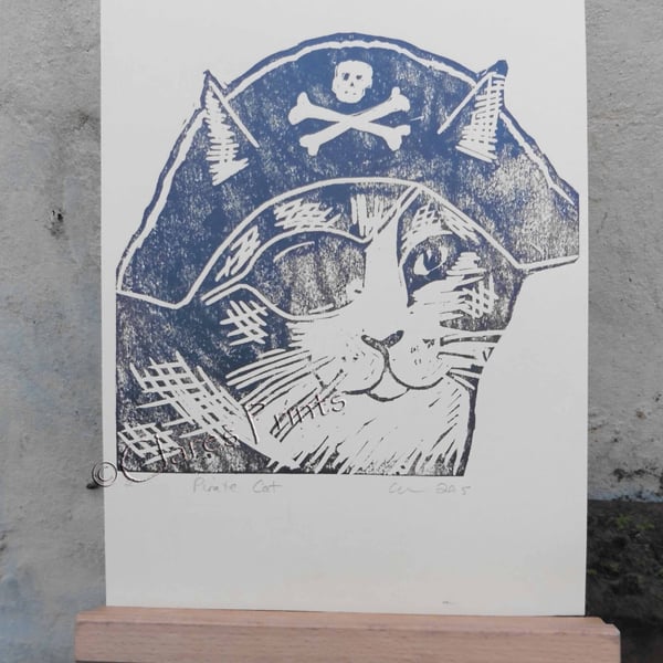 Pirate Cat Open Edition Hand-Pulled Linocut Print 