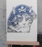 Pirate Cat Open Edition Hand-Pulled Linocut Print  - Image 1