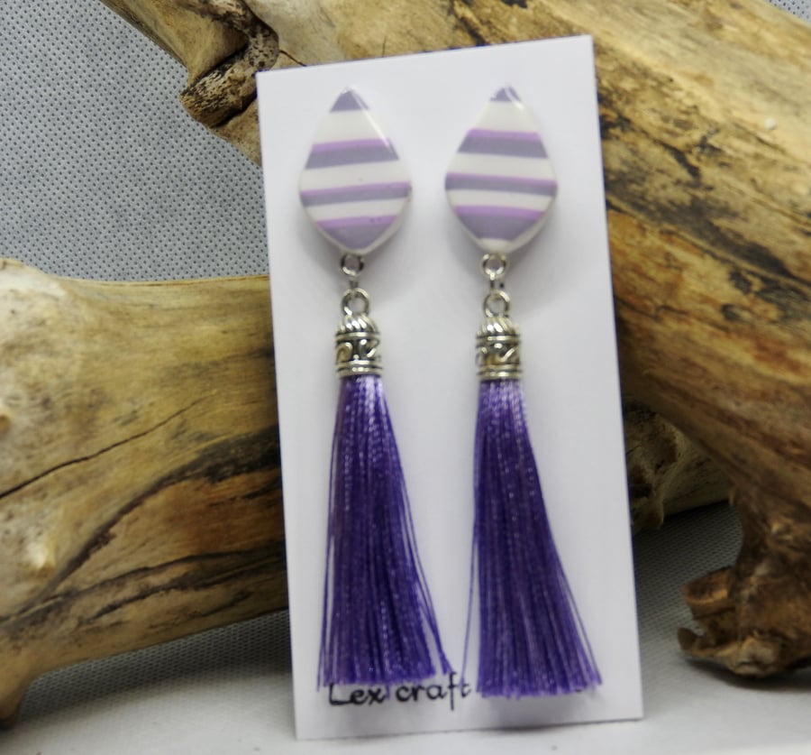 Purple striped ceramic earrings 