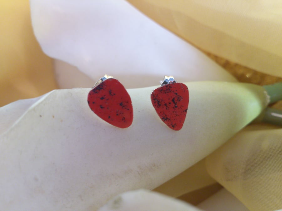 Strawberry Sterling silver and enamel earrings