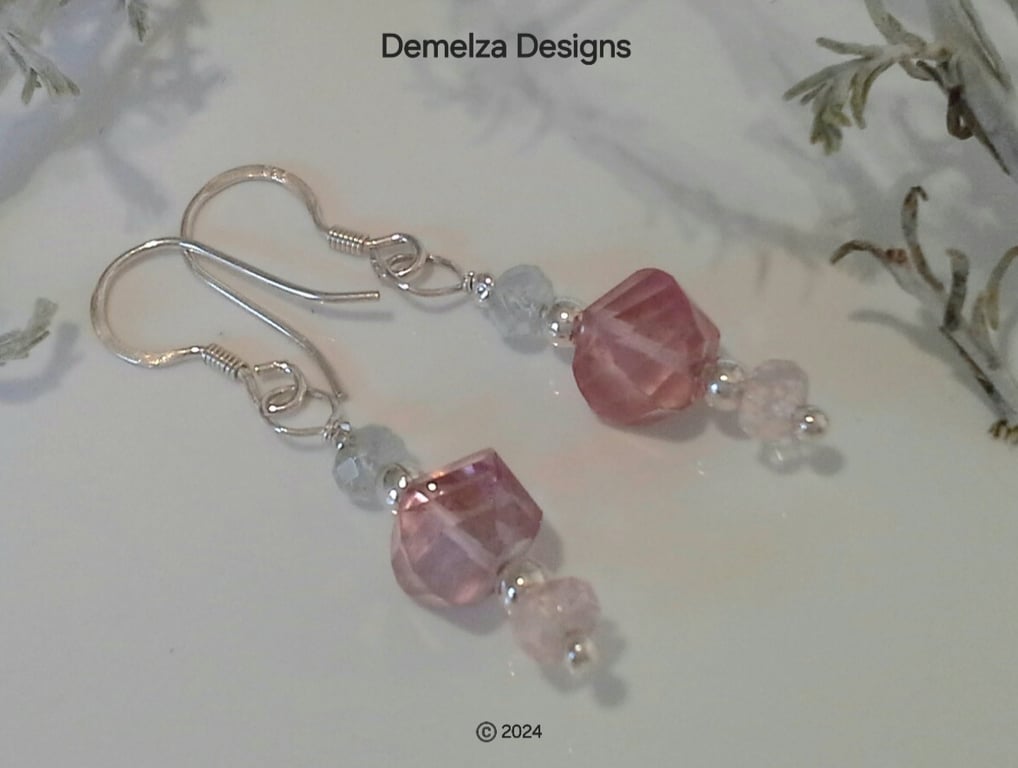 Morganite, Pink Topaz, Apatite Sterling Silver Earrings  LAST PAIR