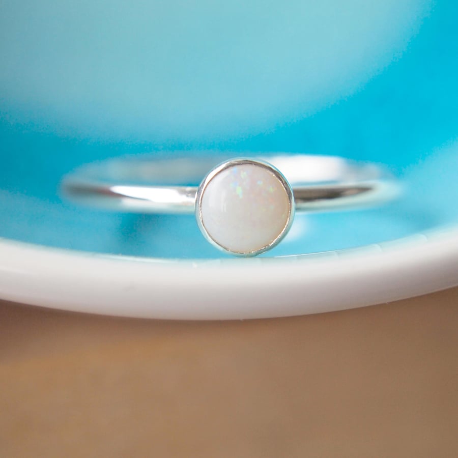 Opal Ring and Sterling Silver Stacking Birthstone Ring