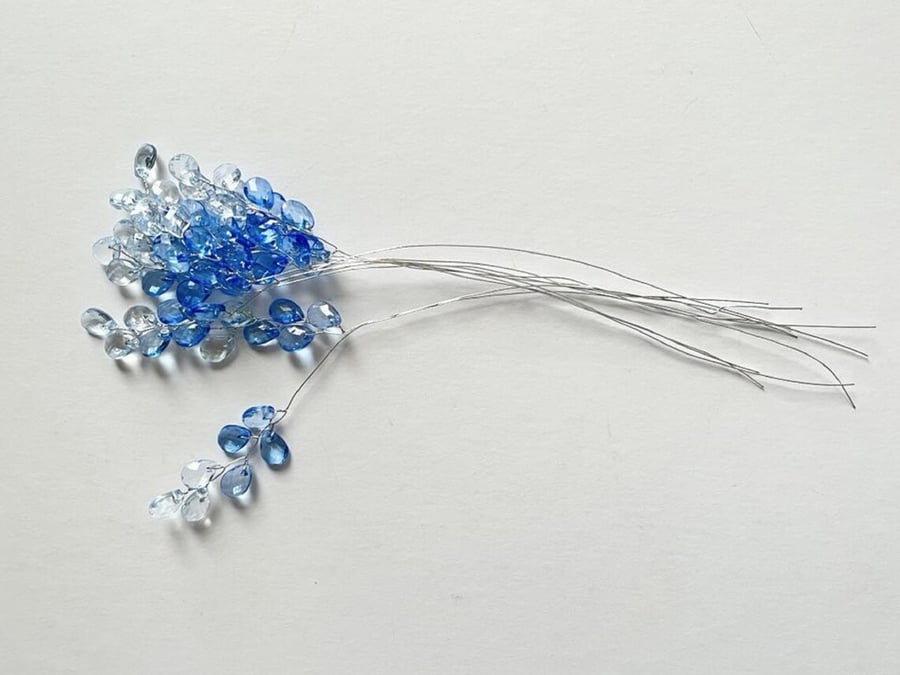 FS21S (mixed blue) 10 Stems Handmade Crystal Bead Leaf Sprays