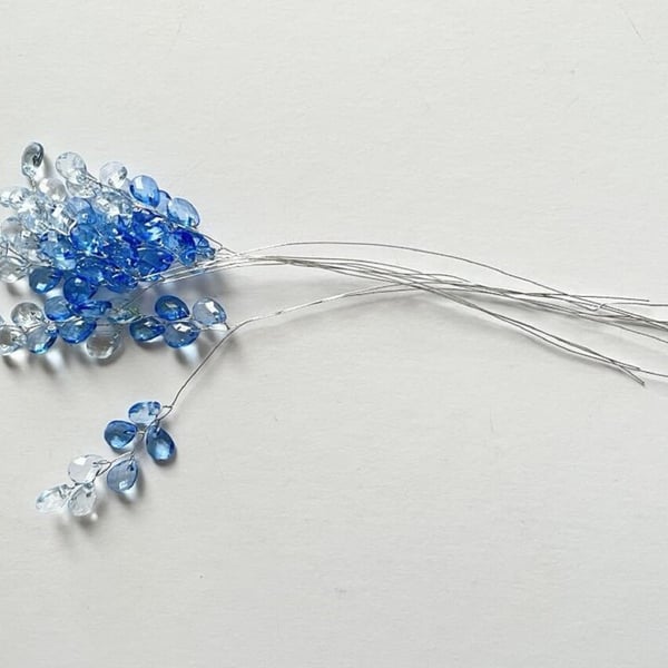FS21S (mixed blue) 10 Stems Handmade Crystal Bead Leaf Sprays