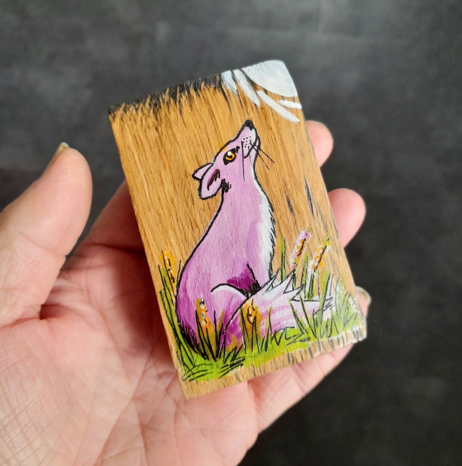 Hand Painted Reclaimed Mini Whisky Barrel Stave - Moongazing Fox