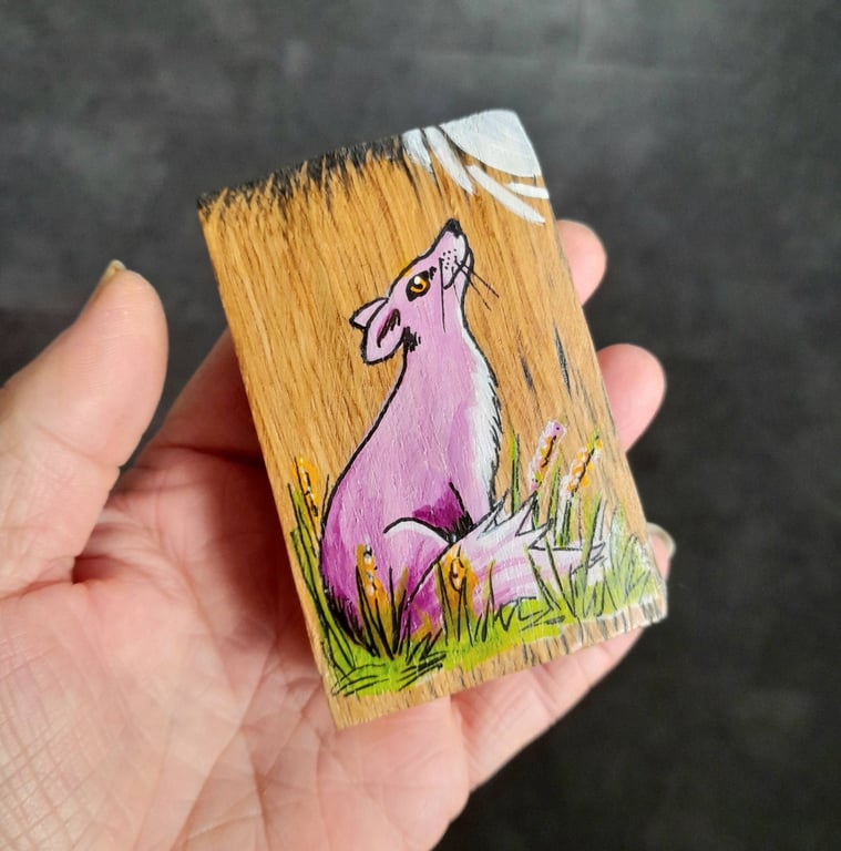 Hand Painted Reclaimed Mini Whisky Barrel Stave - Moongazing Fox