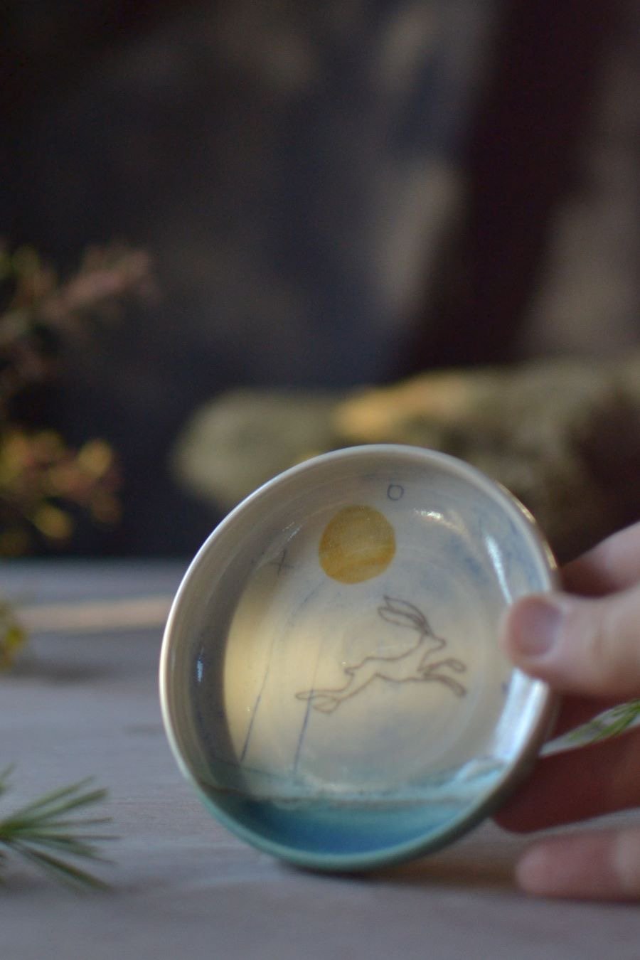 Handmade ceramic small dish - Hare design