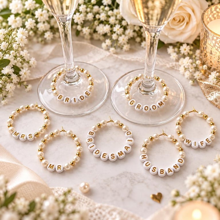Personalised Wedding Wine Glass Charms, Custom Beaded Favors, Glass Charms