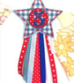 Number 5 Birthday Badge Rosette, Blues and Reds Ribbon Badge - Image 1