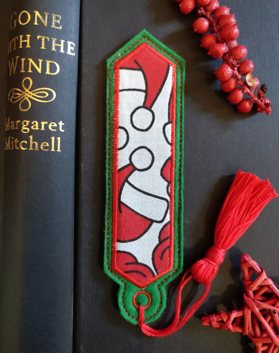 Christmas Santa Hat Bookmark embroidered hand crafted design matching tassel