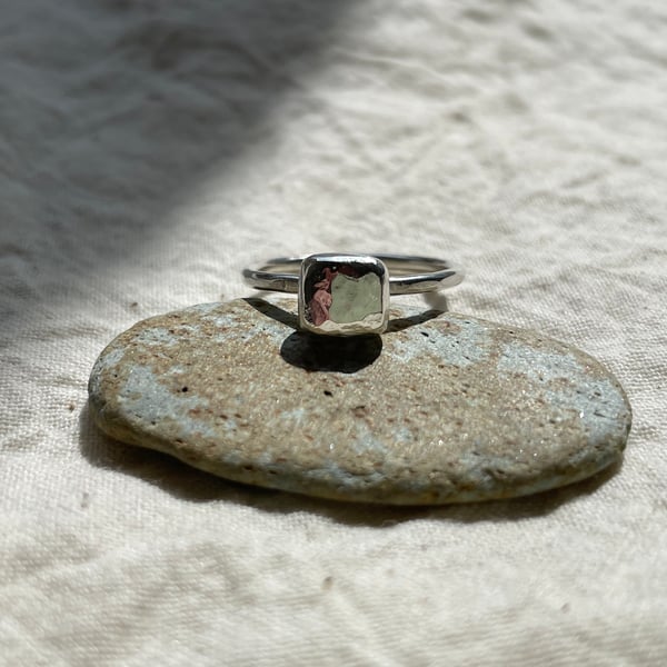 Hammered Square Ring - Recycled Sterling and Fine Silver