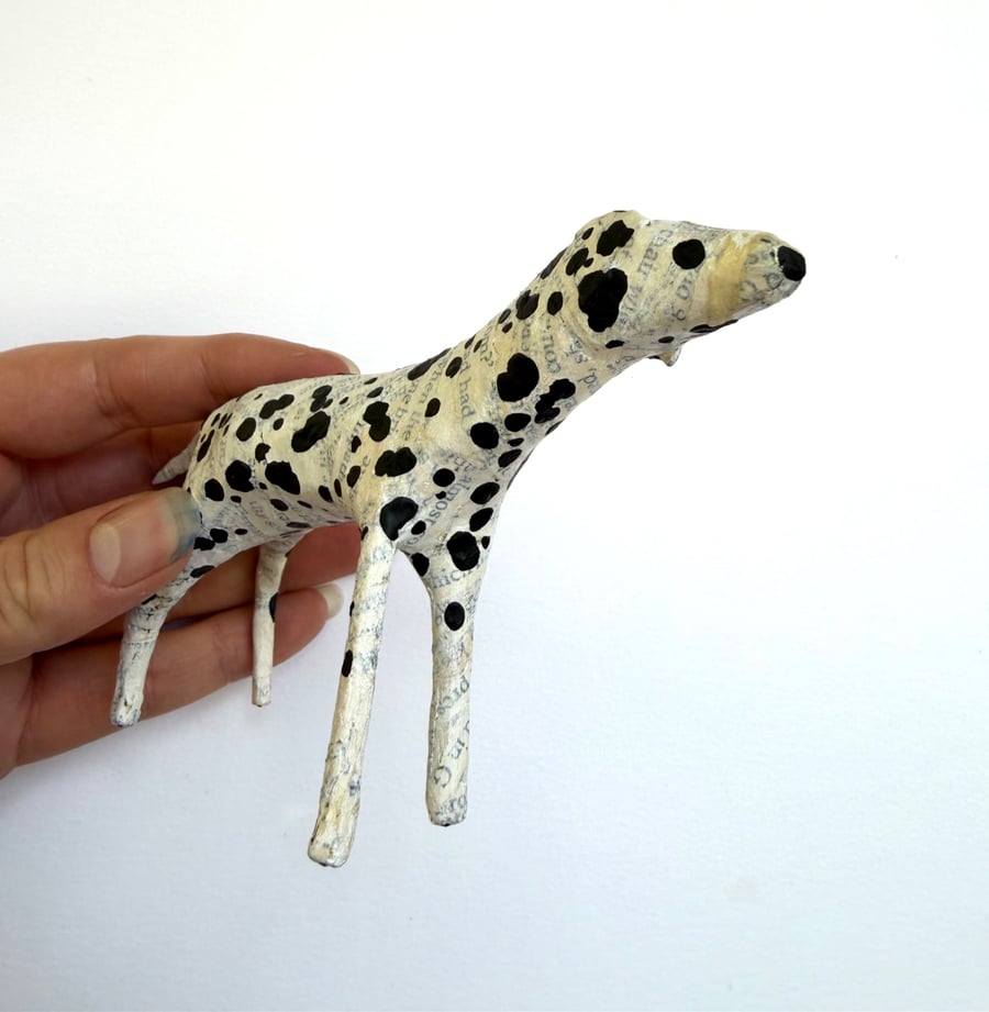 Wonky Paper Dalmatian Ornament, Handmade Animal Book Sculpture Art, Cute Dog Pet