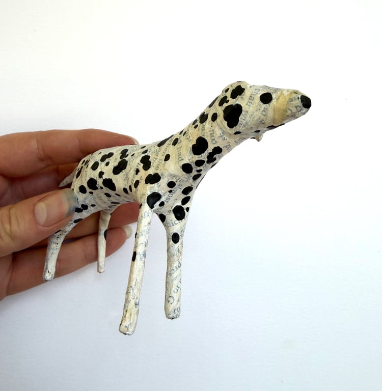 Wonky Paper Dalmatian Ornament, Handmade Animal Book Sculpture Art, Cute Dog Pet