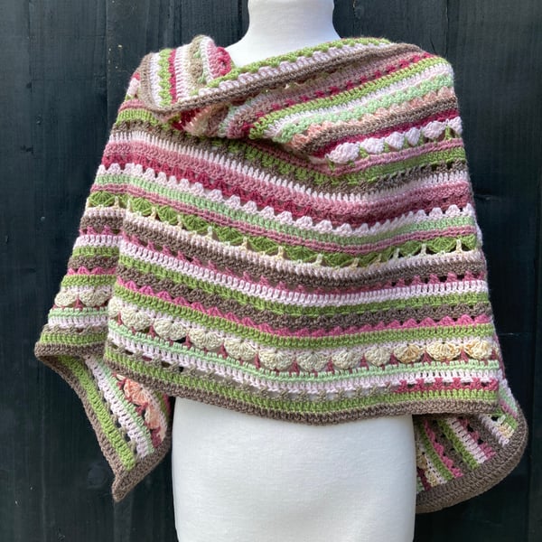 Multi Colour Spring Blooming Meadow rectangular hand crafted shawl 