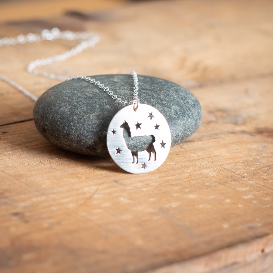 Sterling Silver Starry Llama Necklace