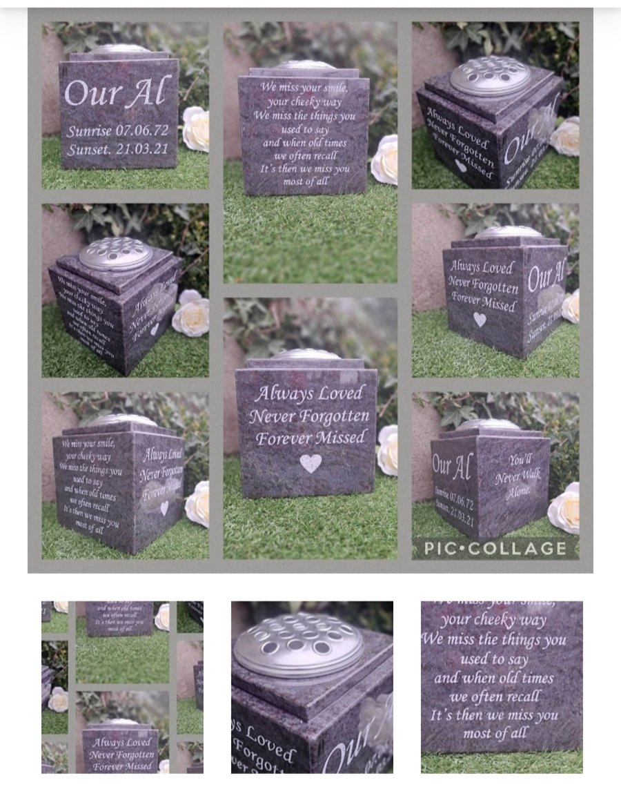  Personalised Granite Memorial Vase Plaque Grave rose bowl Cemetery Vase 