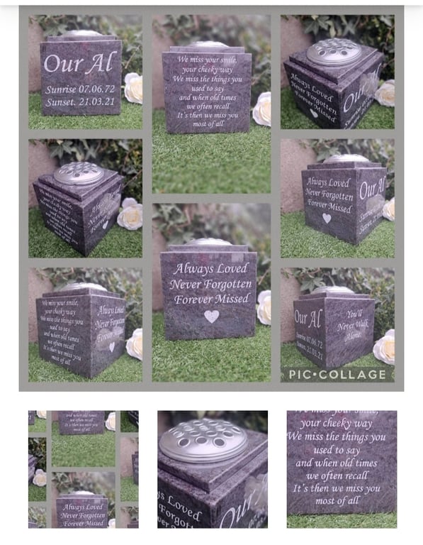  Personalised Granite Memorial Vase Plaque Grave rose bowl Cemetery Vase 