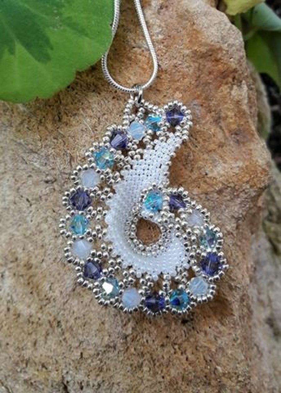 Shell Necklace with Seed Beads and Crystals