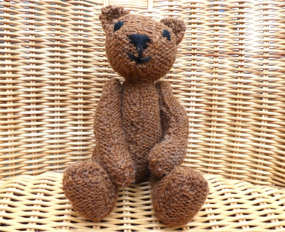 Handmade 8" Ginger Brown Teddy Bear knitted in 100% Wool