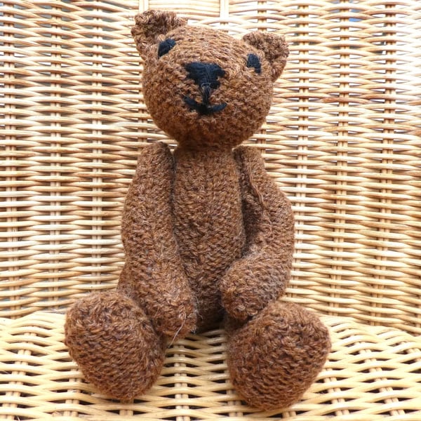 Handmade 8" Ginger Brown Teddy Bear knitted in 100% Wool