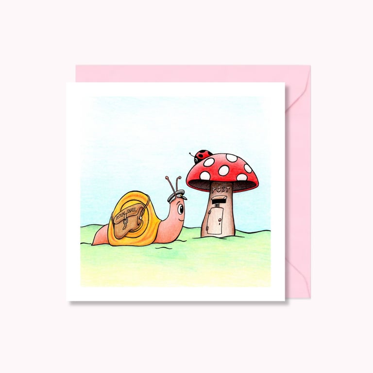 Snail Mail Greeting Card: Original Pencil Illustration, Blank Inside (232)