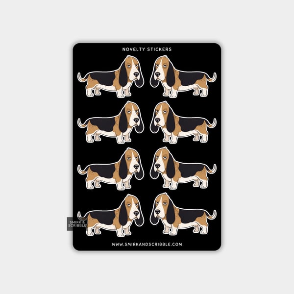 Funny Vinyl Sticker Sheet For Adults - Grumpy Basset Hound