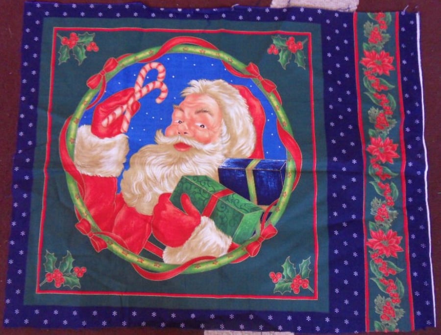 100% cotton fabric panel.  Father Christmas cushion or quilt panel