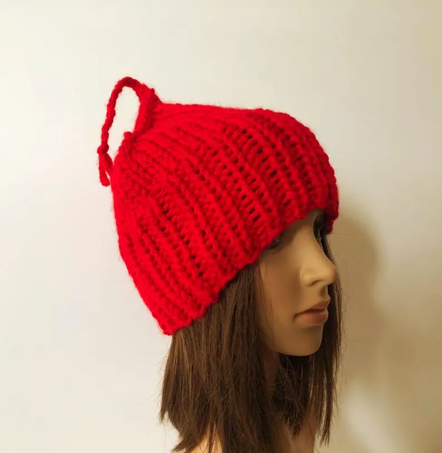 Ice Melt Hat, Climate March Hat, Hand Knit Red Beanie
