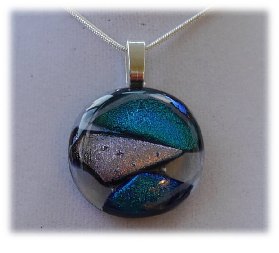 Dichroic Glass Pendant 064 Emerald Geometric Handmade with silver plated chain