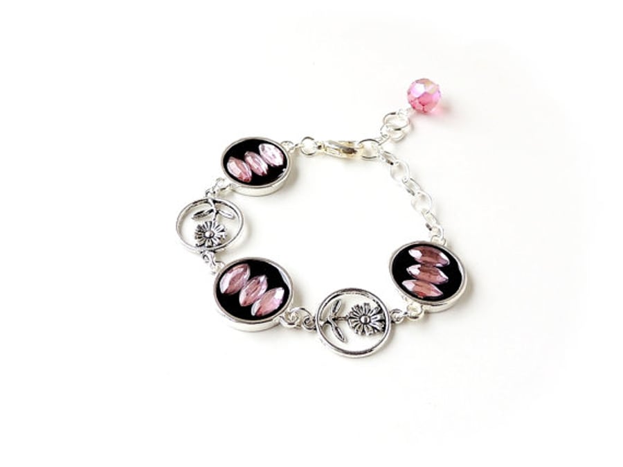 Pink & Black Vintage Style Bracelet - SALE - 330