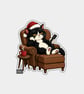 Funny Christmas Sticker Vinyl Xmas Decal For Adults - Cute Grumpy Cat In Chair
