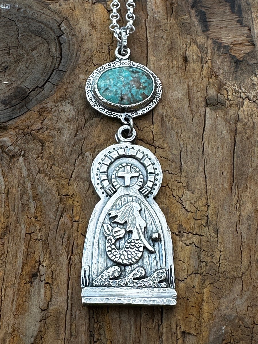 Zennor Mermaid Pendant with Cornish Turquoise Cabochon