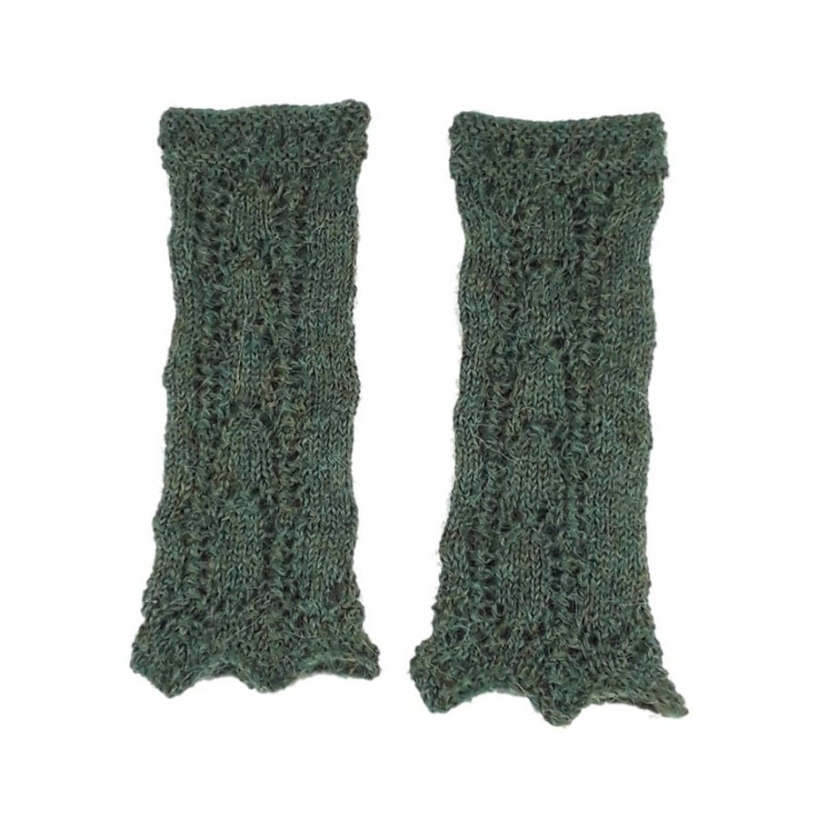 Hand knitted ladies lace pattern wrist warmers - made to order