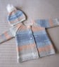 Baby Cardigan and Hat Set, Blue Cardigan, Gender Neutral Baby Clothes, Age 3-6m