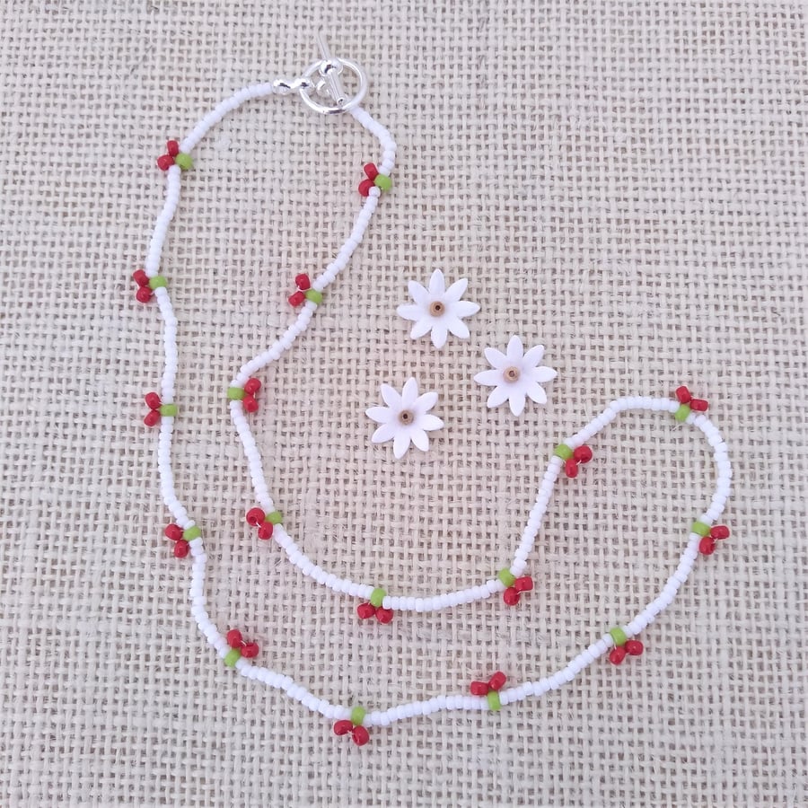 16" Cherry Design Beaded Necklace