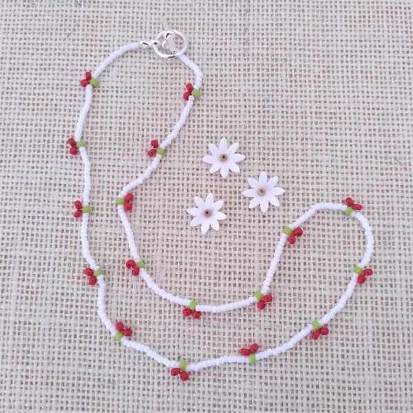 16" Cherry Design Beaded Necklace