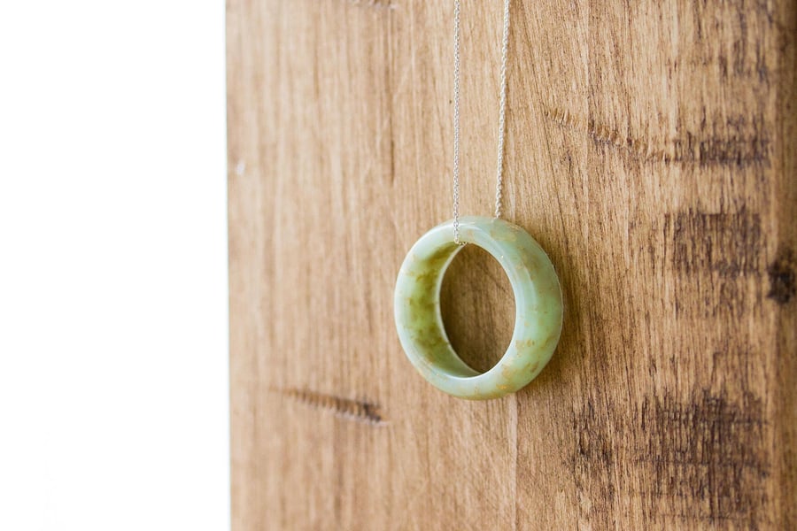 Resin Ring Necklace Avocado with Gold Flakes Gift for Her Bridal Jewellery Resin