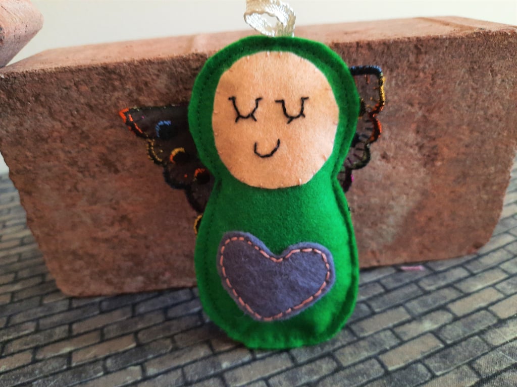 Dark Green Angel Lavender Bag - Heart Embellishment