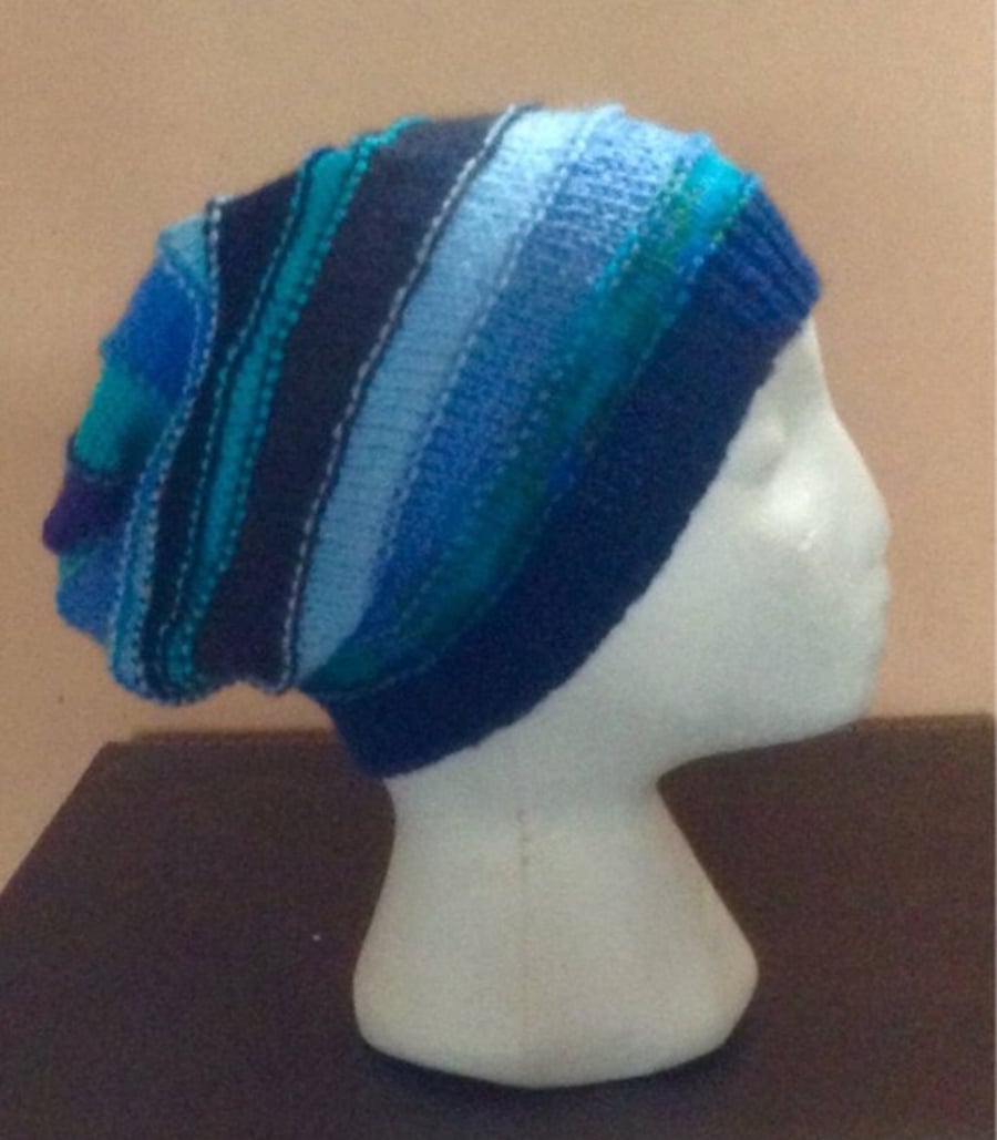 Blue Striped Beanie Hat