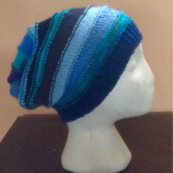 Blue Striped Beanie Hat