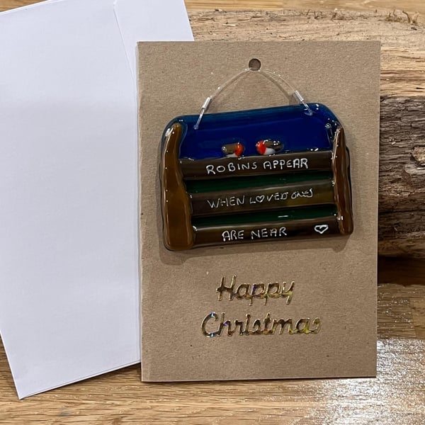 Unique Handcrafted Robin Christmas Card with Artisan Fused Glass Tree Decoration