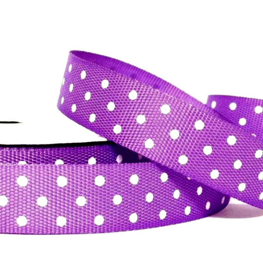 Grosgrain Ribbon Purple with White Dots - Full Reel
