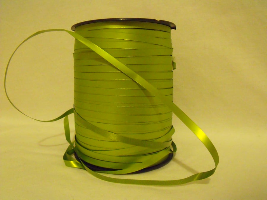 huge roll of green metallic floristry ribbon, 5mm wide, 250 metre roll