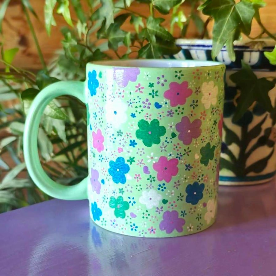 Hand painted flower mug