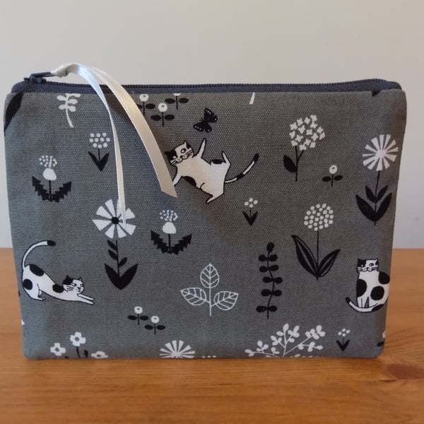 'Grey Cats' Fabric Storage Pouch, Small Make Up Bag Case, Coin Cosmetics Purse