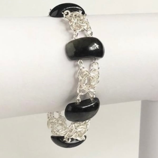 Black Obsidian Chainmaille Bracelet 